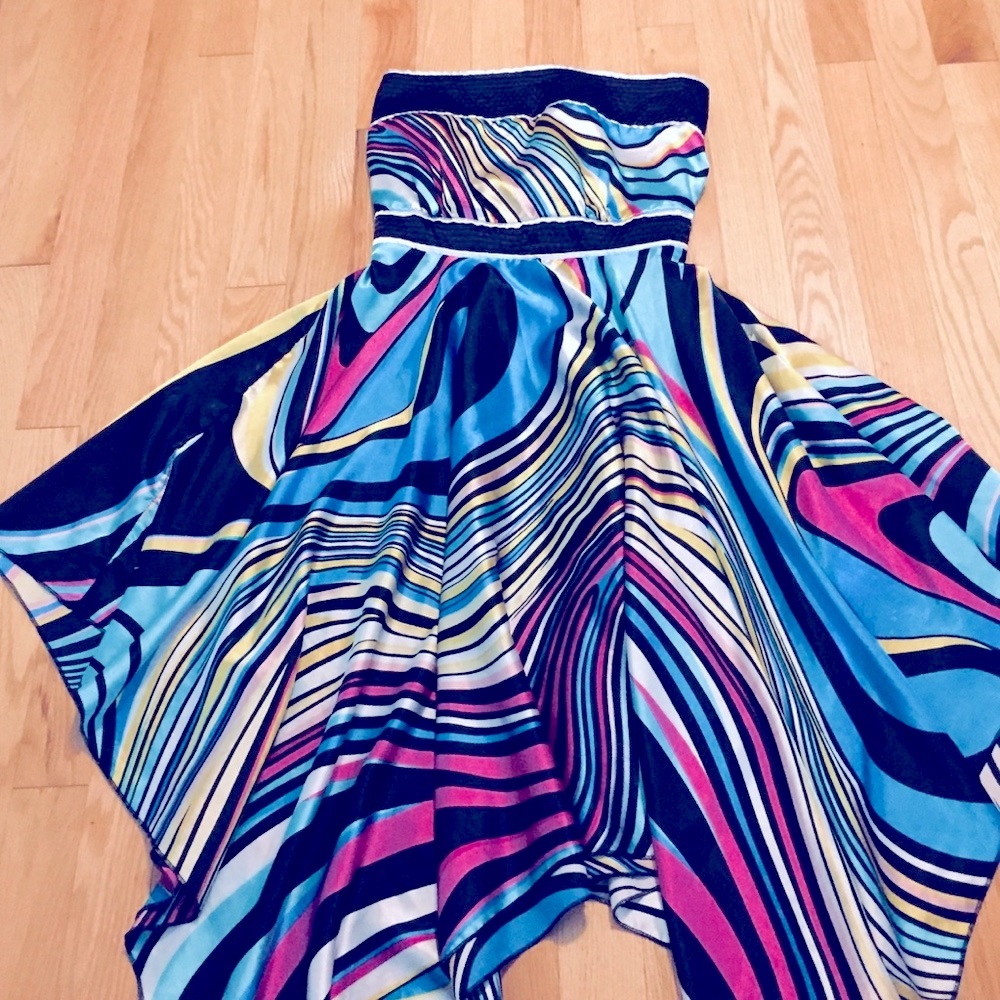 Strapless summer dress, colourful, rayon&cotton